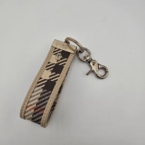 Spartina 449 Keychain With Plaid Fabric and Tan Leather Trim